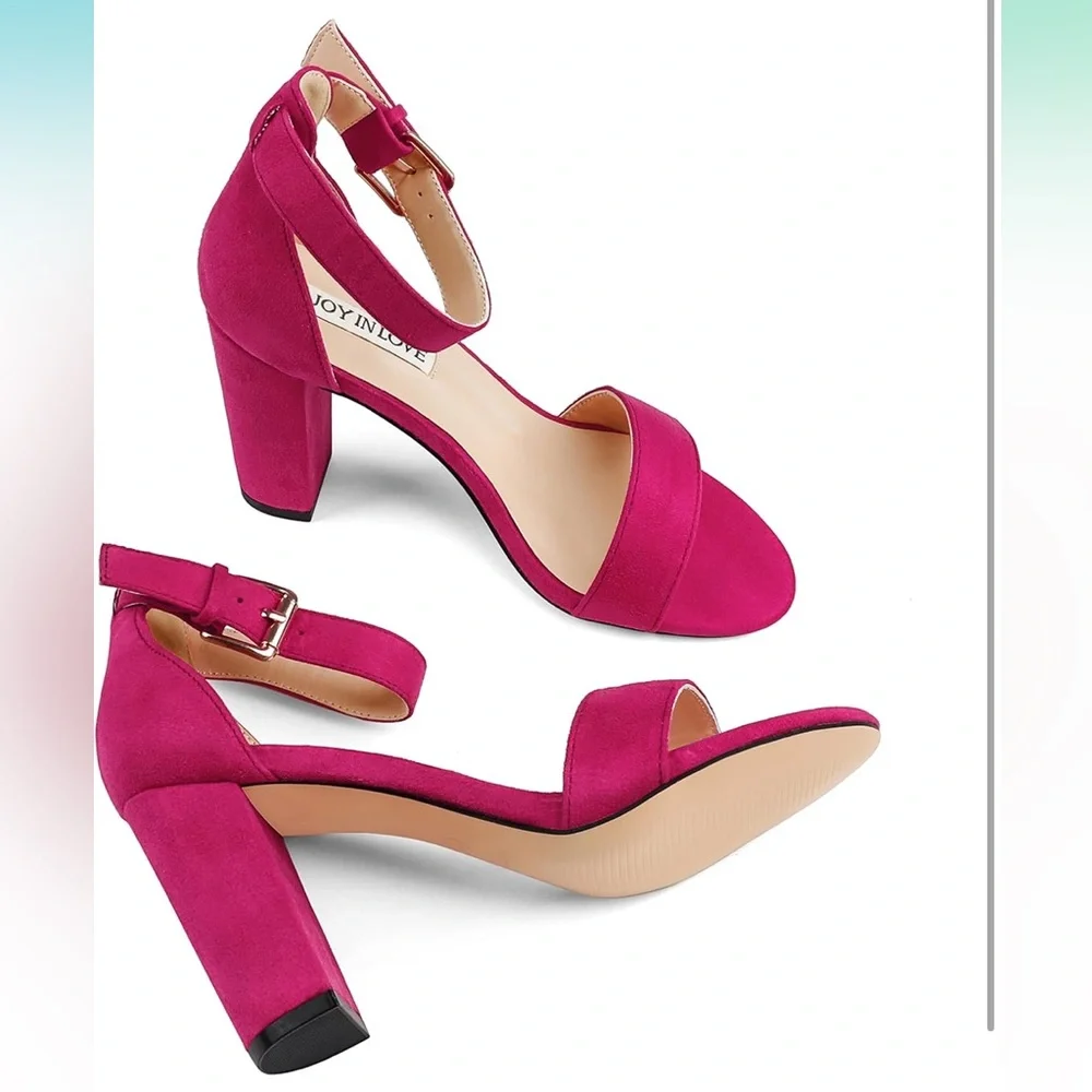 NWT JOY IN LOVE 3.5" Chunky Block Heels, Ankle Strap - Picture 4 of 7
